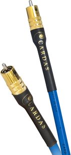 Cardas Clear Digital 1,5 m blå digitalt koaksialkabel med guldbelagte RCA-stik, nærbillede