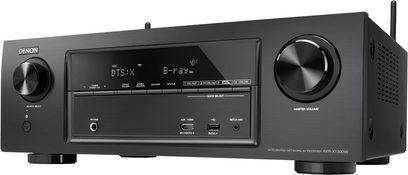 Domácí kino zesilovač Denon AVR-X1300W černý, pohled zepředu, LED displej, tlačítka a ovládací kolečka, USB port, sluchátkový výstup