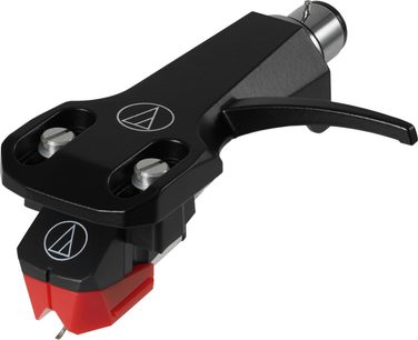 Sort Audio Technica AT-VM95ML/H MM-pickup på headshell med rød nål til pladespiller