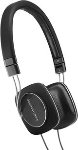 Sluchátka Bowers & Wilkins P3 S2 černá, pohled z levého profilu, kožený hlavový most a mušle, kovové měniče