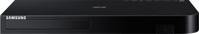 Samsung BD-H5500 sort 4K Blu-ray-afspiller, set forfra, aflang rektangulær form, blank front, knap og sprække til højre