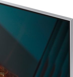 Samsung QE55Q800T-tv, mørkeblå dueblå slukket skærm, metallisk gråt ramme, delvist venstre profilsyn