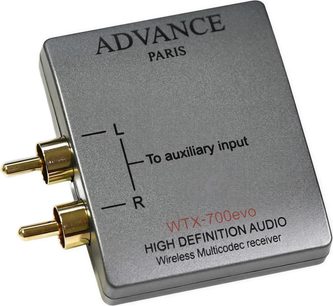 Advance Paris WTX-700evo trådløs audiosender, mat grå kabinet, tekniske specifikationer, set forfra