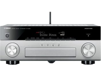 Yamaha RX-A860 titan hjemmebiograf-forstærker, frontpanel med LCD-skærm, knapper, drejeknapper og hovedtelefon- og HDMI-stik