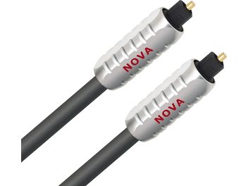 Dwa czarne cyfrowe kable optyczne Wireworld Nova Toslink o długości 0,5 m z jasnoszarymi końcówkami Toslink