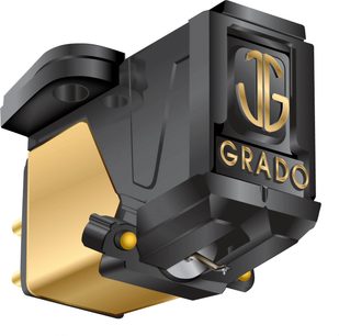 Grado Gold 3 fekete-arany színű lemezjátszó hangszedő, 3/4-es közeli nézetben, lejátszó karral és tűvel