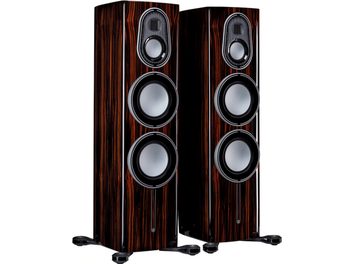 Altavoces de columna Monitor Audio Platinum 300 3G ébano, parte frontal, 4 altavoces, chapado en madera oscura, vista frontal