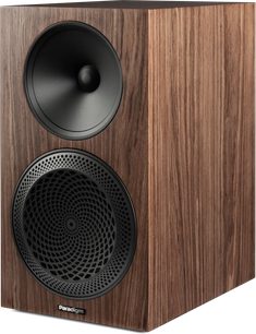 Diffusore da scaffale Paradigm Premier 220B v2 noce vista frontale, pannello frontale in legno scuro e altoparlanti neri