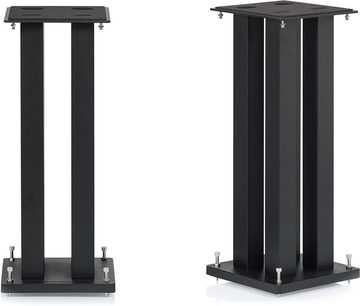 Due piedistalli per diffusori Norstone Design Stylum Square nero satinato, struttura metallica rettangolare, presentati affiancati su sfondo bianco