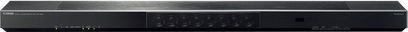 Yamaha YSP-1600 sort soundbar, set forfra, aflang rektangulær form, mat sort overflade, sort gitter på forsiden
