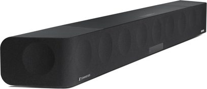 Zvuková lišta Sennheiser AMBEO Soundbar Max černá, pohled zepředu, obdélníková, protáhlá, akustická mřížka po celé ploše