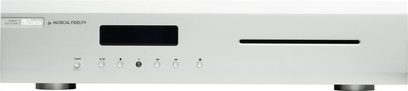 Musical Fidelity M2SCD sølvfarvet CD-afspiller, set forfra, front med display, knapper og diskåbning