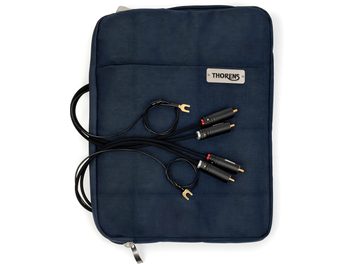 Kabel Thorens PhonoConnect PHC 150 RCA-RCA, délka 1,5 m, černý s nylonovým opletením, kovové pozlacené RCA konektory s červeným a bílým orientačním kroužkem a vidlicovými vývody, pohled shora