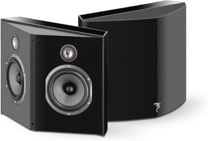 Focal Chorus SR 800 V sort højttaler, set forfra og fra siden, trapezformet design, central højttaler og diskant