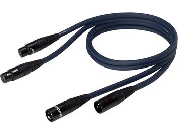 Real Cable XLR 128 -sininen XLR-äänikaapeli, mustat lukittuvat XLR-uros- ja naarasliittimet