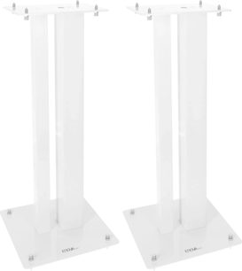 Enova HIFI MAJESTY 60 WH, set forfra, 2 hvide højttalerstativer, firkantet base, lodrette stolper, sølvskruer