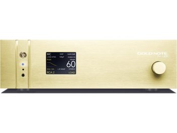 Przedwzmacniacz gramofonowy Gold Note PH-1000 lite złoty wykończenie szczotkowane złoto z przednim panelem z ekranem i pokrętłem sterującym