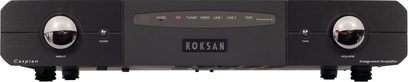 Integreret Roksan Caspian M2 INT sort hi-fi stereoforstærker, sort front, 2 drejeknopper, LCD-display, hovedtelefon- og linjeudgange