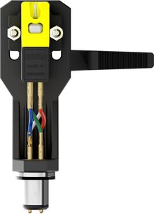 Ortofon VNL DANCE ON SH-2 helipea, must metallist ja plastist korpus, kollane nõel, headshell ja värvilised juhtmed, vaade eest