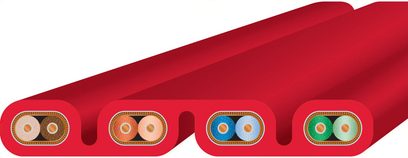 Câble réseau Ethernet RJ45 Wireworld Starlight 10 3m, příčný řez ukazující 4 zkroucené barevné páry v červeném plášti