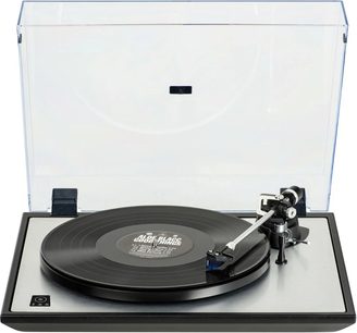 Hi-fi gramofon Rekkord Audio M500 stříbrný, přenoska 2M blue, černý talíř, stříbrné raménko, průhledný protiprachový kryt