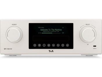 Silver T+A MP 3100 HV G3 network audio player, front view, with a black central display and two large knobs