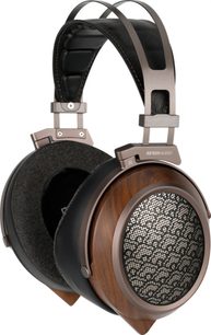 Braun-schwarzer Hi-Fi-Kopfhörer Sendy Audio Egret mit gemusterten, durchbrochenen Gittern und Doppelbügel mit gepolstertem Kopfband