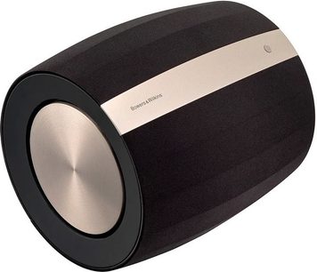 Bowers & Wilkins Formation Bass sort og sølv cylindrisk subwoofer, set forfra i perspektiv