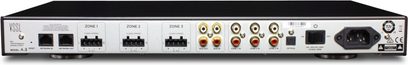 Črn stereo hi-fi ojačevalnik VSSL A.3, sprednji pogled, 5 con, 6 RCA vhodov, 5 zvočniških izhodov, USB vrata, LED zaslon