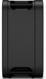 Bærbar svart Sony ULT TOWER 5 Bluetooth-høyttaler, bakfra med integrerte håndtak og utvidet sokkel