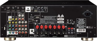 Pioneer VSX-826-K hjemmebiograf-forstærker, bagside, audio/video-tilslutninger, RCA-stik, HDMI, FM-antenne, højttalere, Ethernet