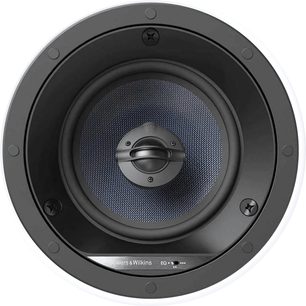 Zapuštěný reproduktor Bowers & Wilkins CCM663RD černý, pohled zepředu, kruhová kovová mřížka, centrální výškový reproduktor