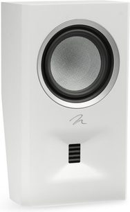 Bipolaire achterluidspreker Motion MP10 mat wit met rechthoekige behuizing, ronde luidspreker en zwarte rechthoekige grill