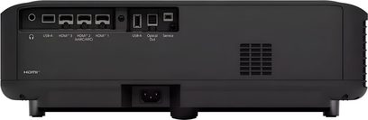 Fekete Epson EH-LS670B videoprojektor, hátulnézet HDMI-, USB- és optikai kimeneti portokkal