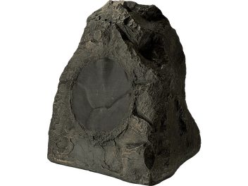 Außenlautsprecher Paradigm Rock Monitor 60-SM Granit, Vorderansicht, unregelmäßige Form, strukturierte Oberfläche, sichtbares rundes Gitter