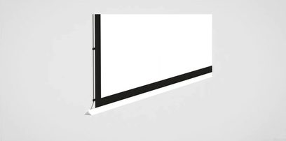 Oray Orion motorisierte Leinwand für abgehängte Decken, Microperf-Tuch 16/9 Frontansicht, weiße Leinwand, schwarze Blende