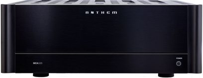 Anthem MCA-525 sort effektforstærker, frontvisning, sort front med hvidt "Anthem"-logo, "POWER"-knap til højre
