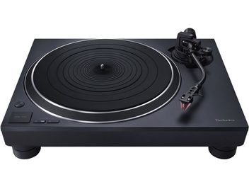 Hi-Fi винилова грамофонна плоча Technics SL-1500CEG-K, черна, изглед отгоре, кръгъл въртящ се плот, прав тонарм