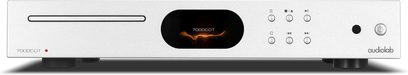 Reproductor de CD de alta fidelidad Audiolab 7000CDT plateado con panel frontal rectangular, pantalla central negra, ranura para CD a la izquierda, botones a la derecha
