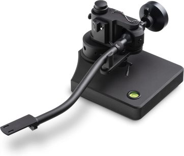 Braço para toca-discos F-Note VT 12’’ em forma de S, base retangular preta com nível de bolha verde integrado
