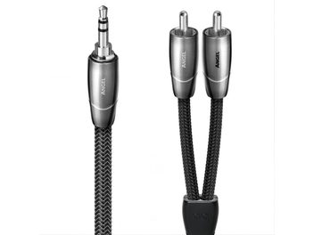 Аудіокабель Audioquest Angel mini-jack 3,5 мм на 2 RCA, металеві сірі роз'єми та чорна плетена оболонка