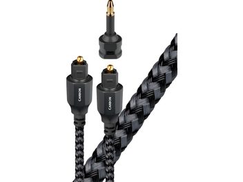 Kabel optyczny cyfrowy Audioquest Carbon, złącza optyczne i jack 3,5 mm, czarna opleciona obudowa, 3 pozłacane końcówki