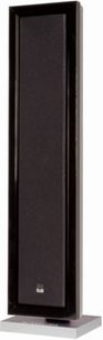 Bowers & Wilkins FPM6 sort gulvhøjttaler, set forfra, med frontrille og sølvfarvet metalbase