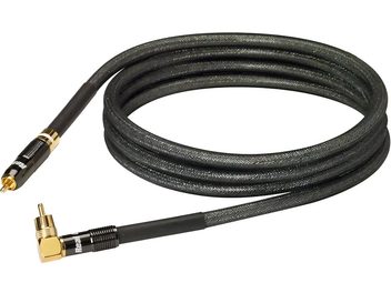 Câble subwoofer SUB1801 7,5m noir, connecteurs RCA dorés, gaine tressée, vue enroulée, extrémités visibles