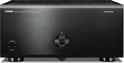 Yamaha MX-A5000 BL sort effektforstærker, set forfra, knapper og stik på forsiden, logo øverst til venstre