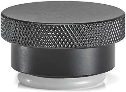 Pressore per giradischi Okki Nokki Record Cleaning Clamp Alu grigio scuro, con bordo zigrinato e base traslucida