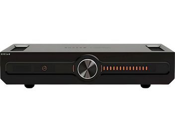Amplificatore hi-fi integrato stereo Roksan CASPIAN 4G, vista frontale, pulsante centrale circolare, indicatori luminosi arancioni