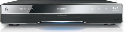 Philips BDP9500 4K Blu-ray-afspiller set forfra, sort i farven, med display og kontrolknapper på forsiden