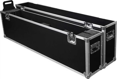 Flight-case pentru ecran Power Acoustics Flight écran 65 SR negru, deschis, cu margini argintii și mânere încastrate