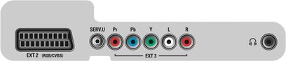 Philips 40PFL6605H-tv, bagside, tilslutninger bestående af HDMI-stik, komponent YUV, SCART og stereo-lyd